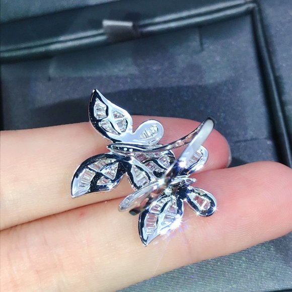 NEW 925 Silver Diamond Double Butterfly Ring - Picture 13 of 14
